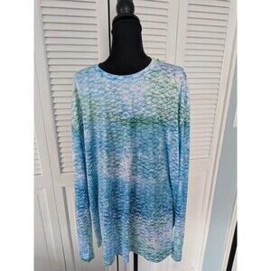 Reel Legends Reel-Tech Mens Long Slv Shirt 2X Blue Rainbow Scales UV Fishing NEW